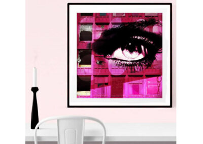 grafisch kunstwerk mooi aan de muur groningen oog paars roze persoonlijk wanddecoratie mixed media fotografie carine braakenburg van backum met caracter uniek cadeau